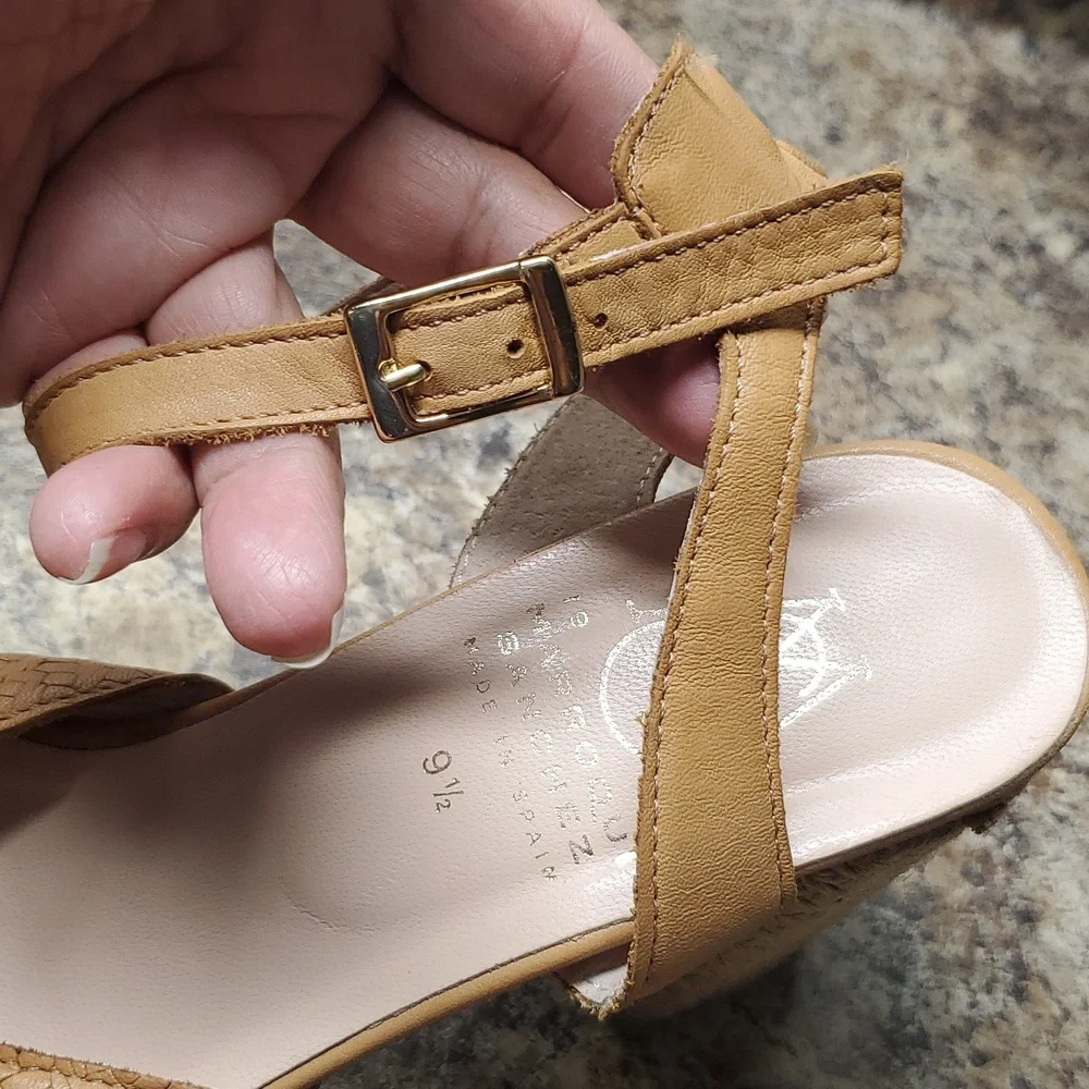 Marroqui Sanchez Leather Espedrille Heel Sandals Made In SPAIN  Size 9.5